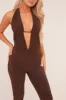 Brown Plunge Halter Neck Jumpsuit - Liliana sold by Rebellious Fashion