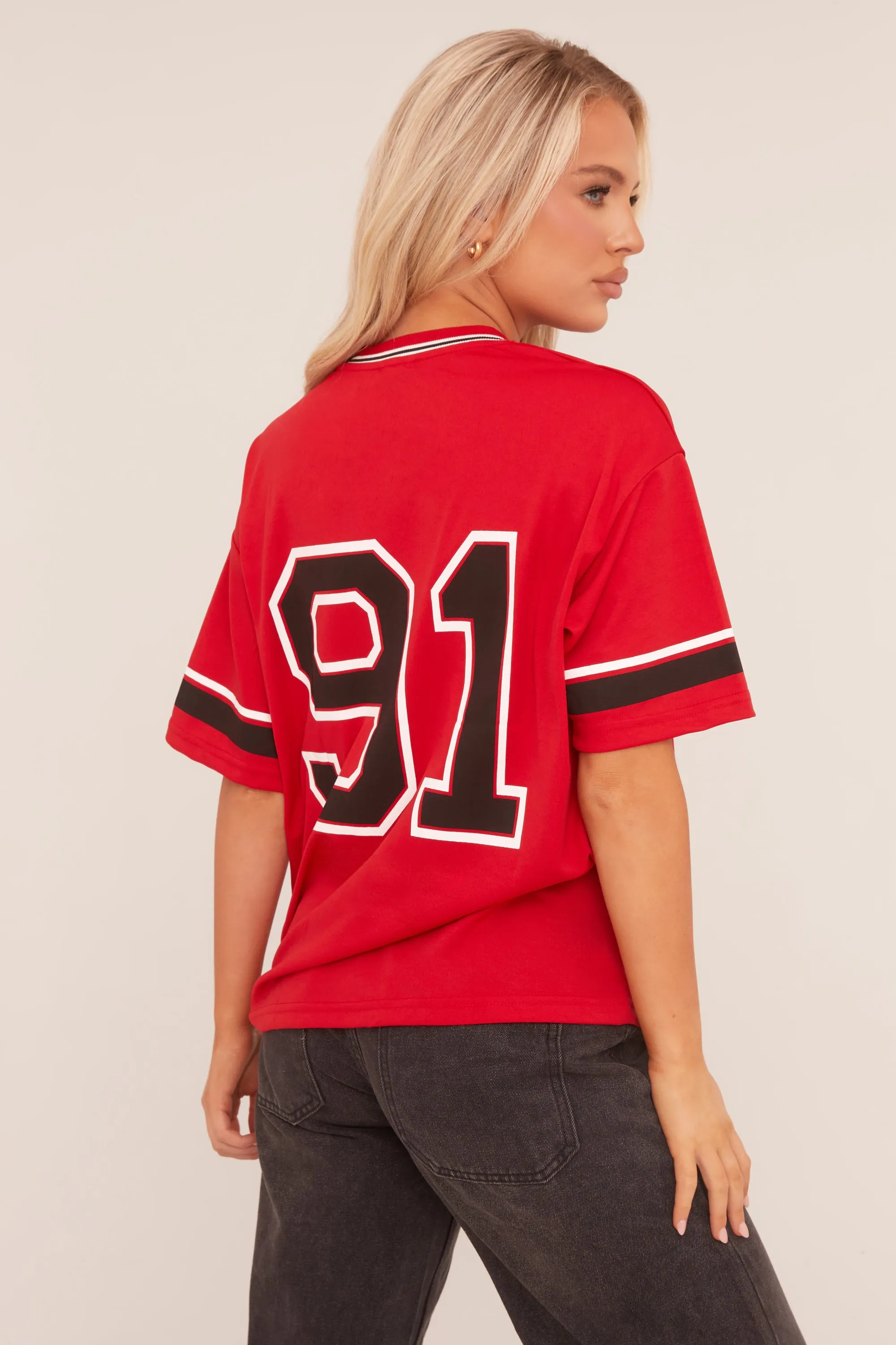 Red Oversized Varsity Football T-shirt - Austin sold by Rebellious Fashion product image thumbnail 5