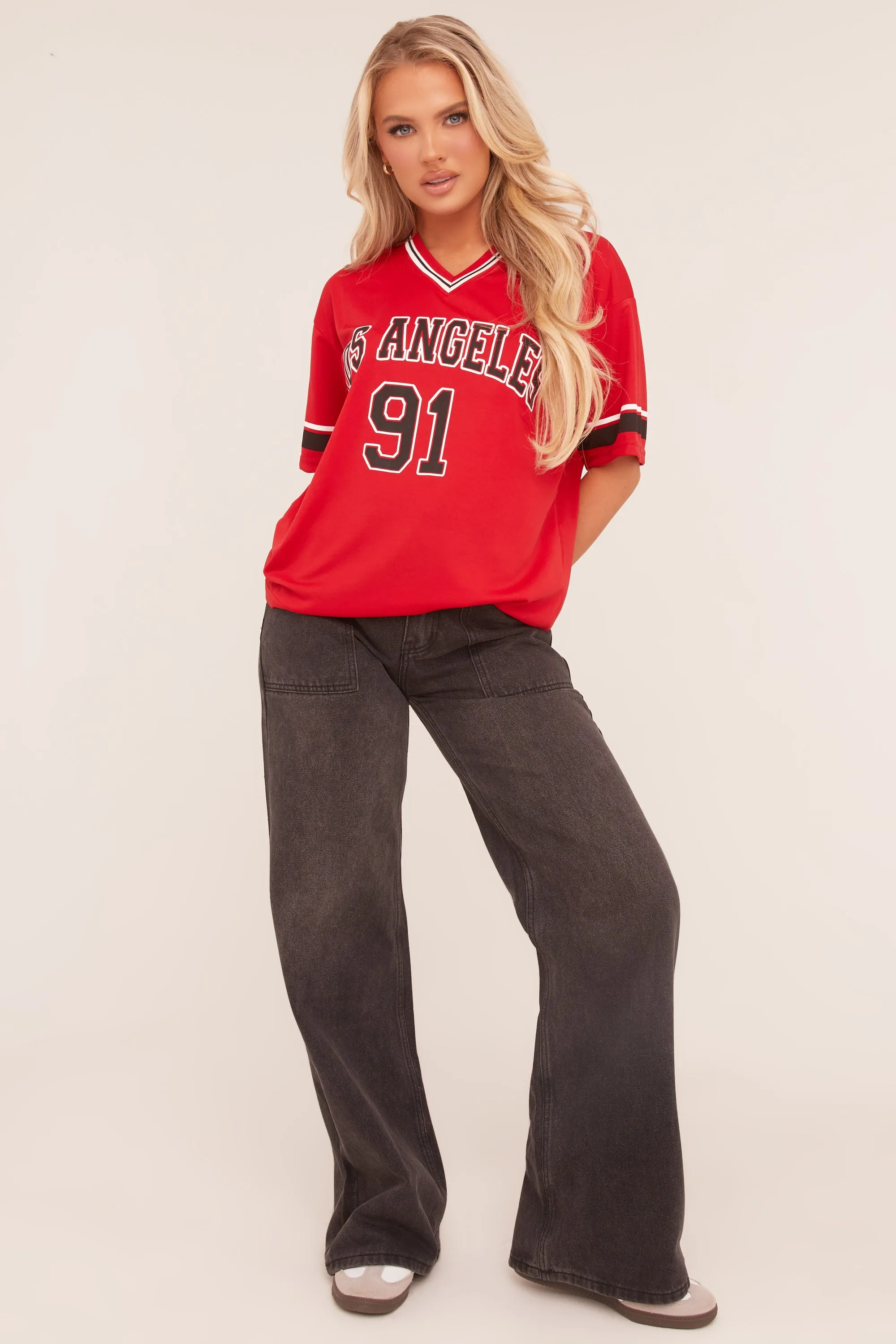 Red Oversized Varsity Football T-shirt - Austin sold by Rebellious Fashion product image thumbnail 3