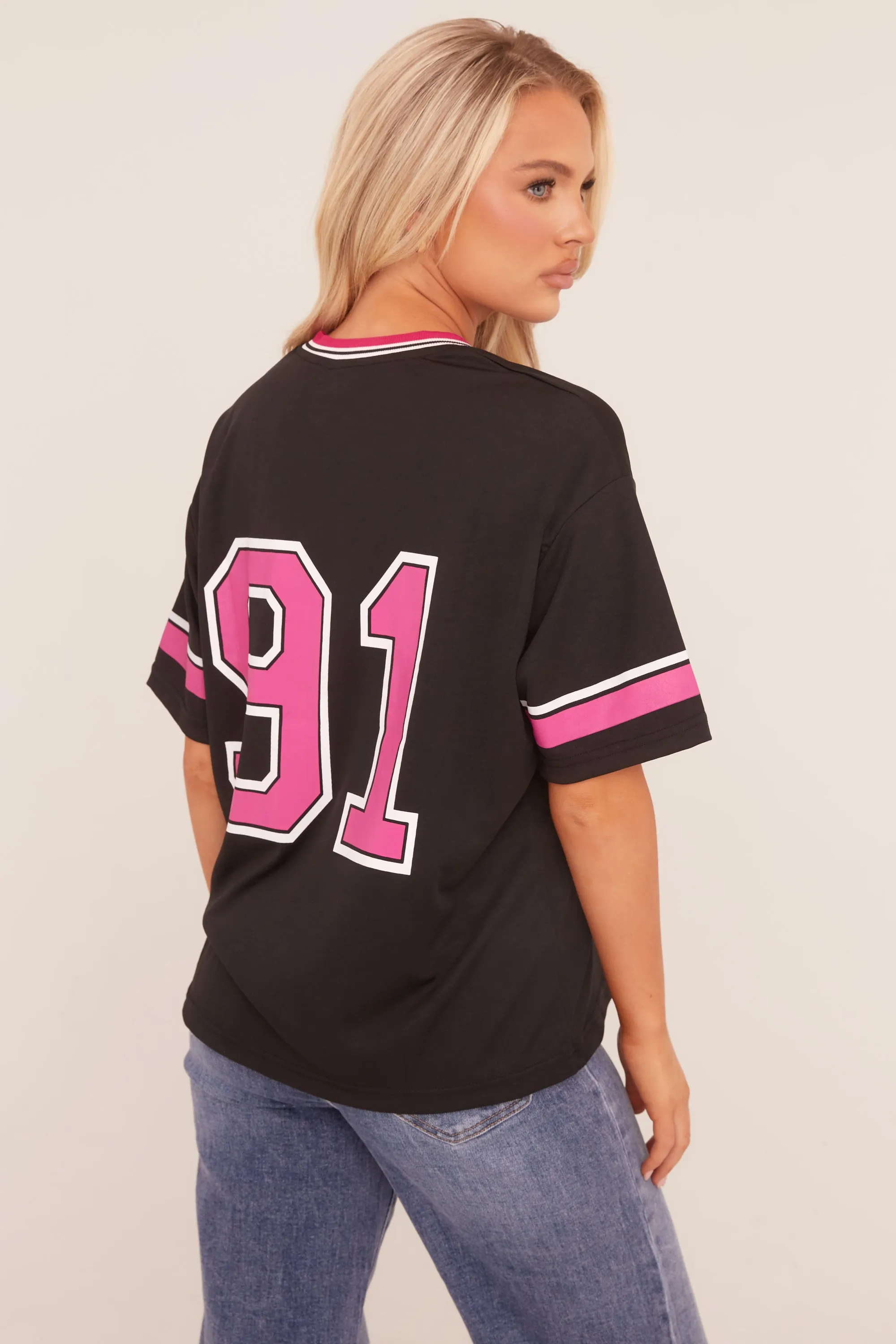 Black Oversized Varsity Football T-shirt - Austin sold by Rebellious Fashion product image thumbnail 5