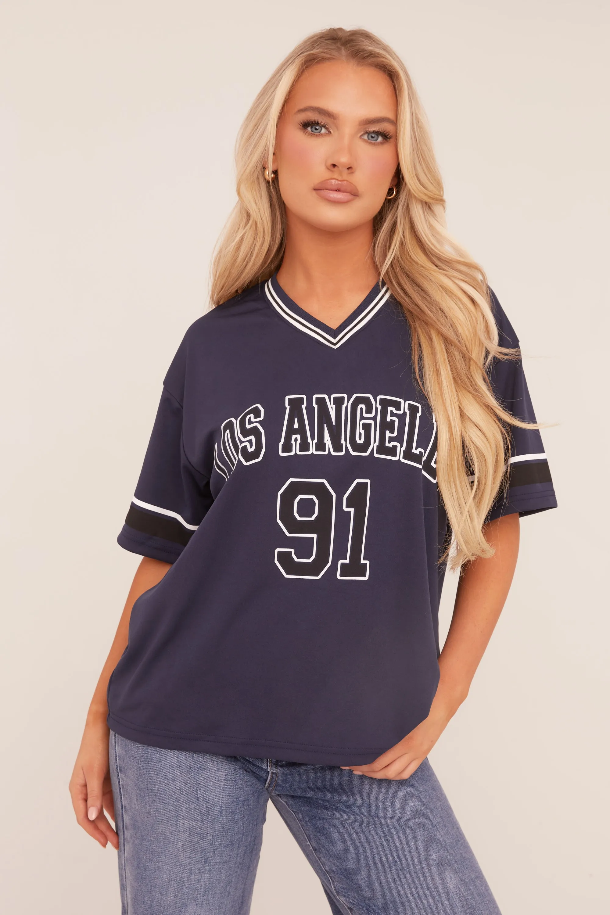 Navy Oversized Varsity Football T-shirt - Austin sold by Rebellious Fashion