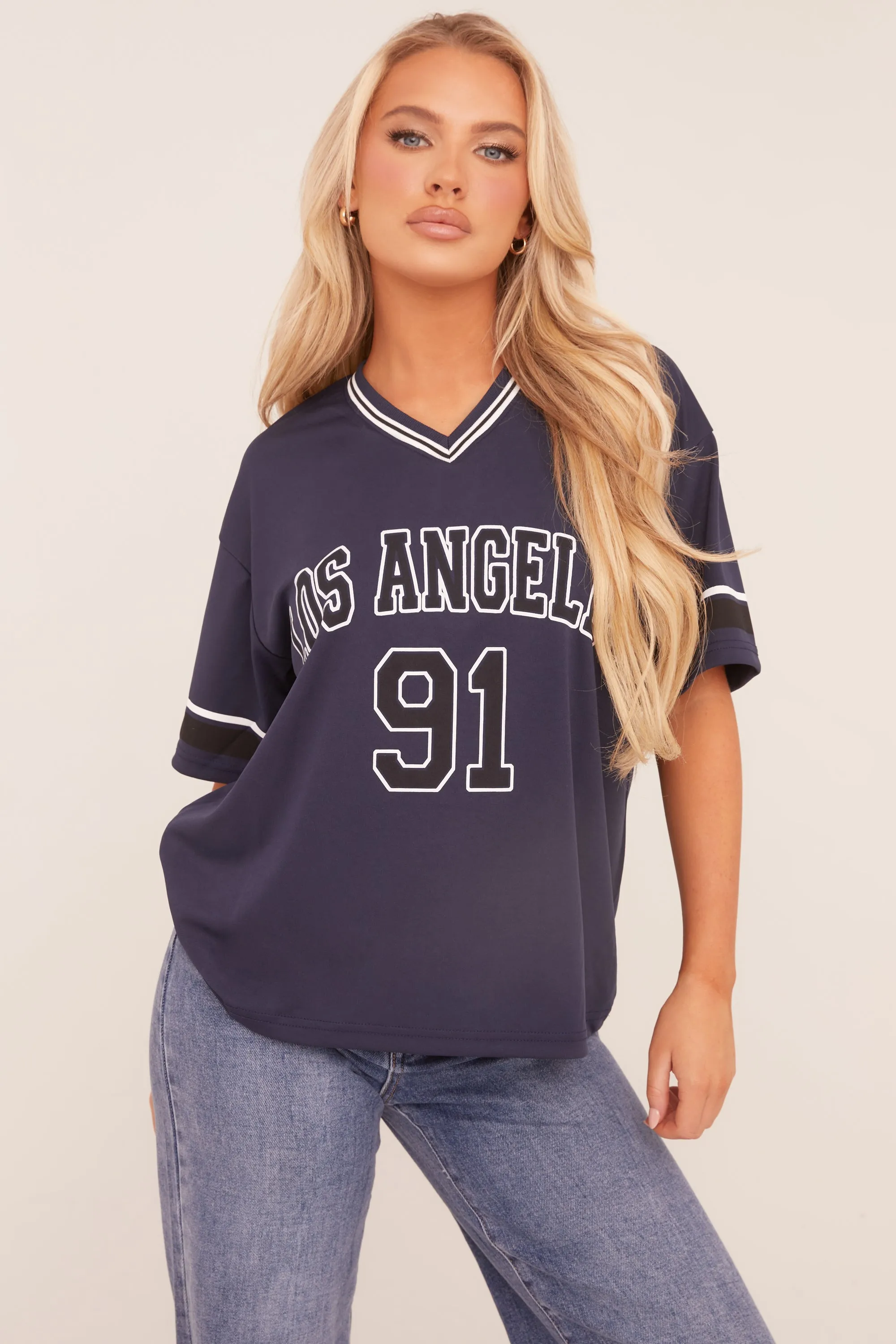 Navy Oversized Varsity Football T-shirt - Austin sold by Rebellious Fashion product image thumbnail 3