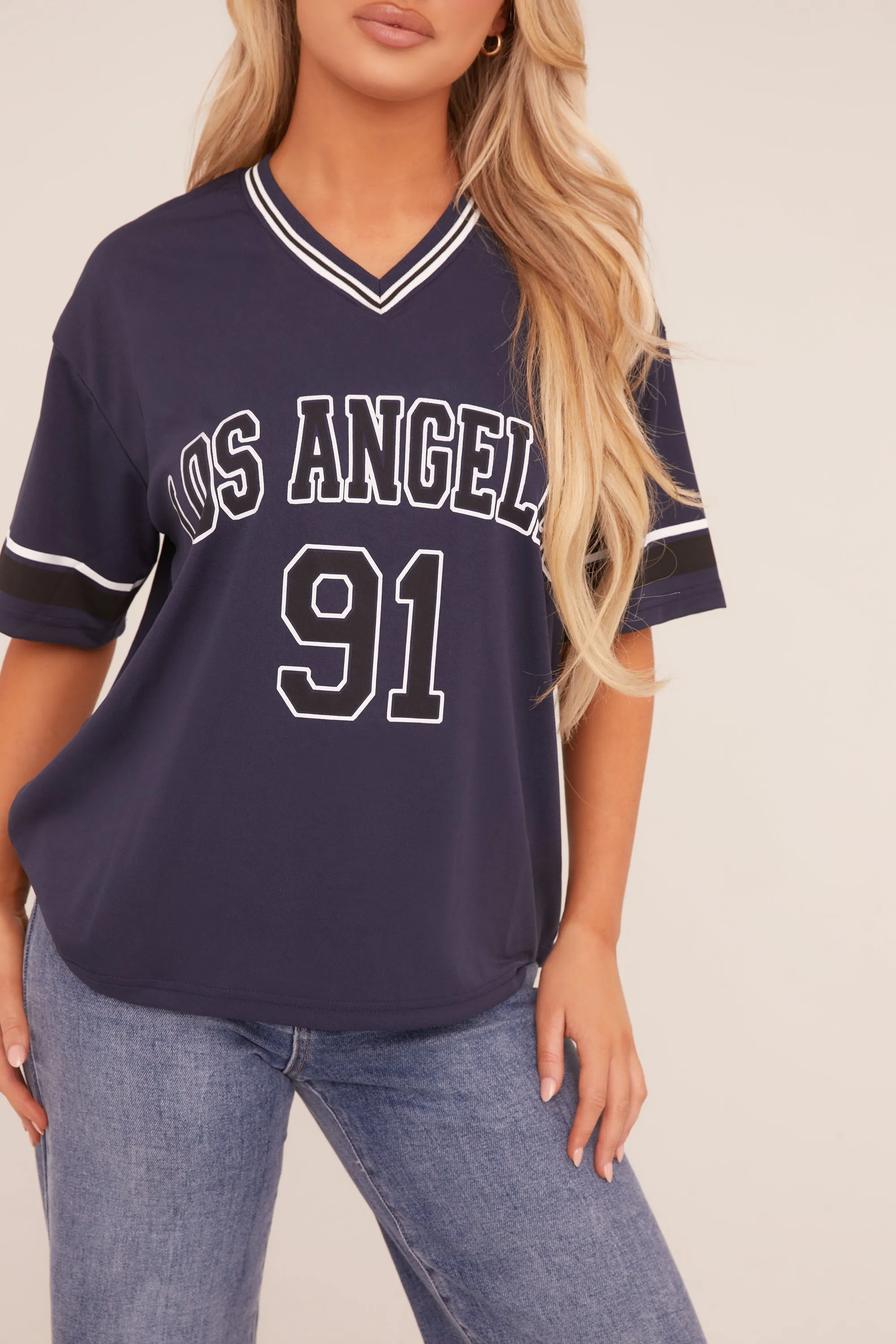 Navy Oversized Varsity Football T-shirt - Austin sold by Rebellious Fashion product image thumbnail 4