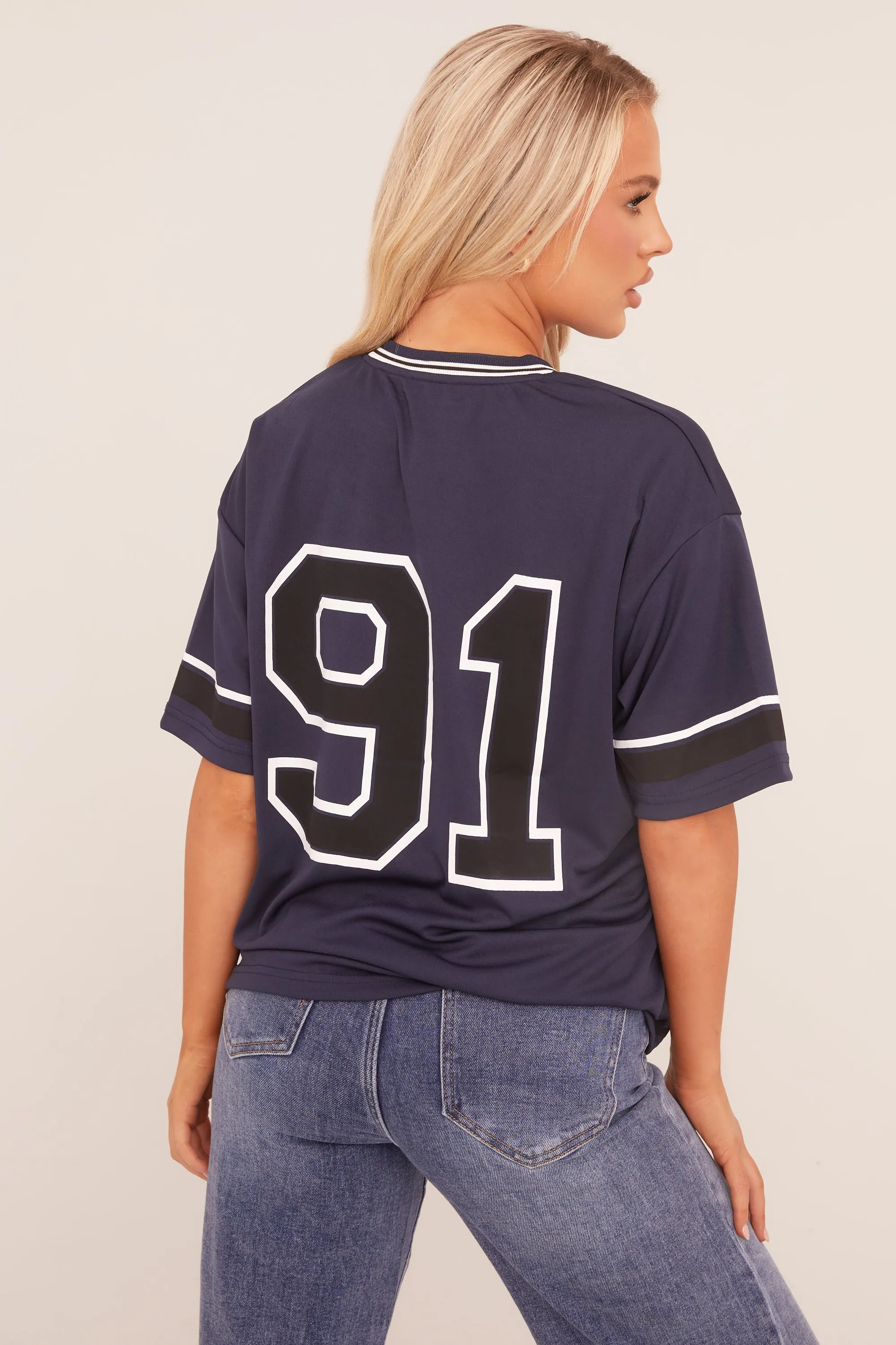 Navy Oversized Varsity Football T-shirt - Austin sold by Rebellious Fashion product image thumbnail 5