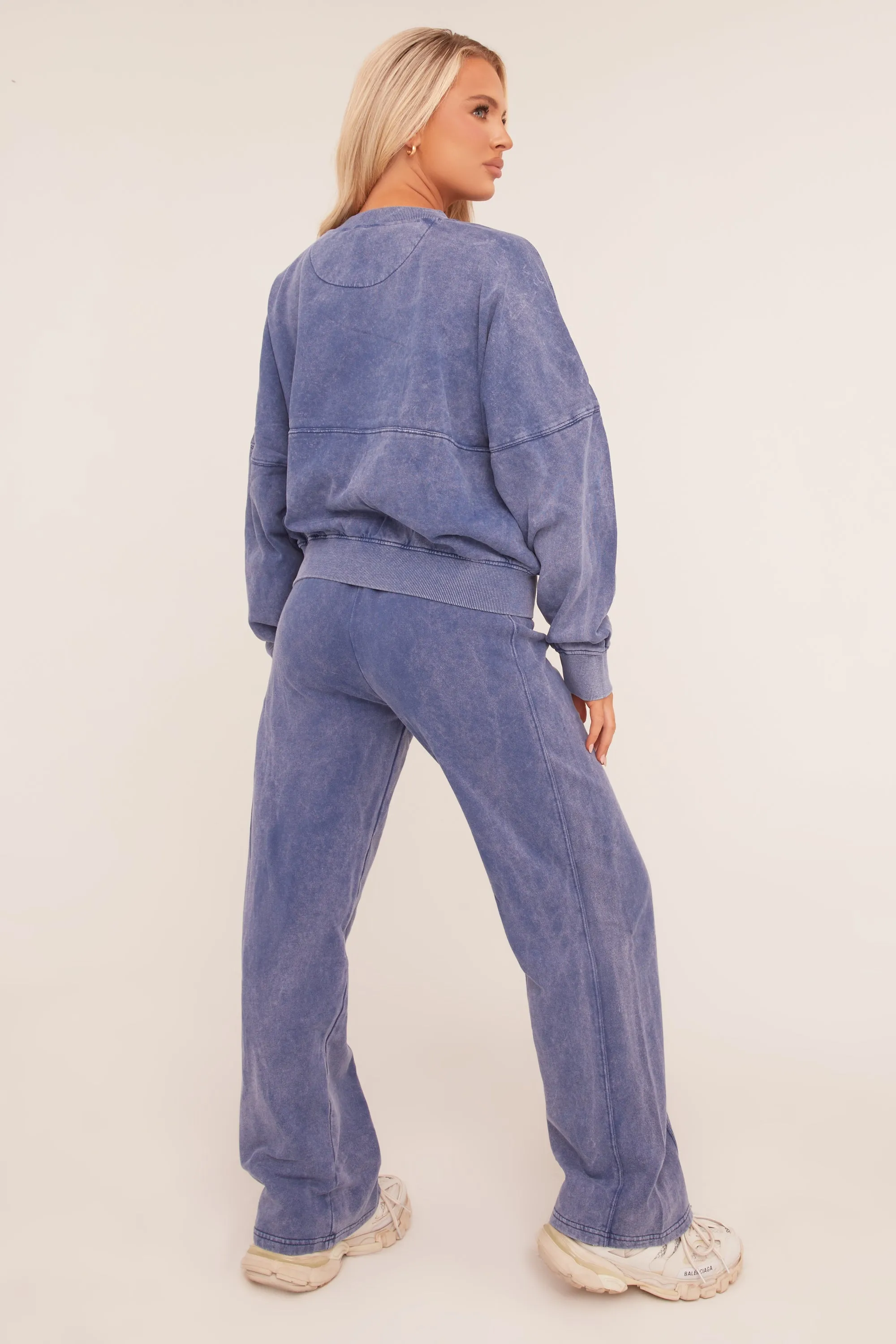Blue Washed Effect Zip Front Bomber & Joggers Loungewear Co-ord Set - Kamila sold by Rebellious Fashion product image thumbnail 5