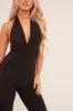 Black Plunge Halter Neck Flared Jumpsuit - Brielle sold by Rebellious Fashion