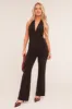 Black Plunge Halter Neck Flared Jumpsuit - Brielle sold by Rebellious Fashion