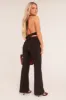 Black Plunge Halter Neck Flared Jumpsuit - Brielle sold by Rebellious Fashion