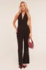 Black Plunge Halter Neck Flared Jumpsuit - Brielle sold by Rebellious Fashion