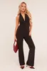 Black Plunge Halter Neck Flared Jumpsuit - Brielle sold by Rebellious Fashion