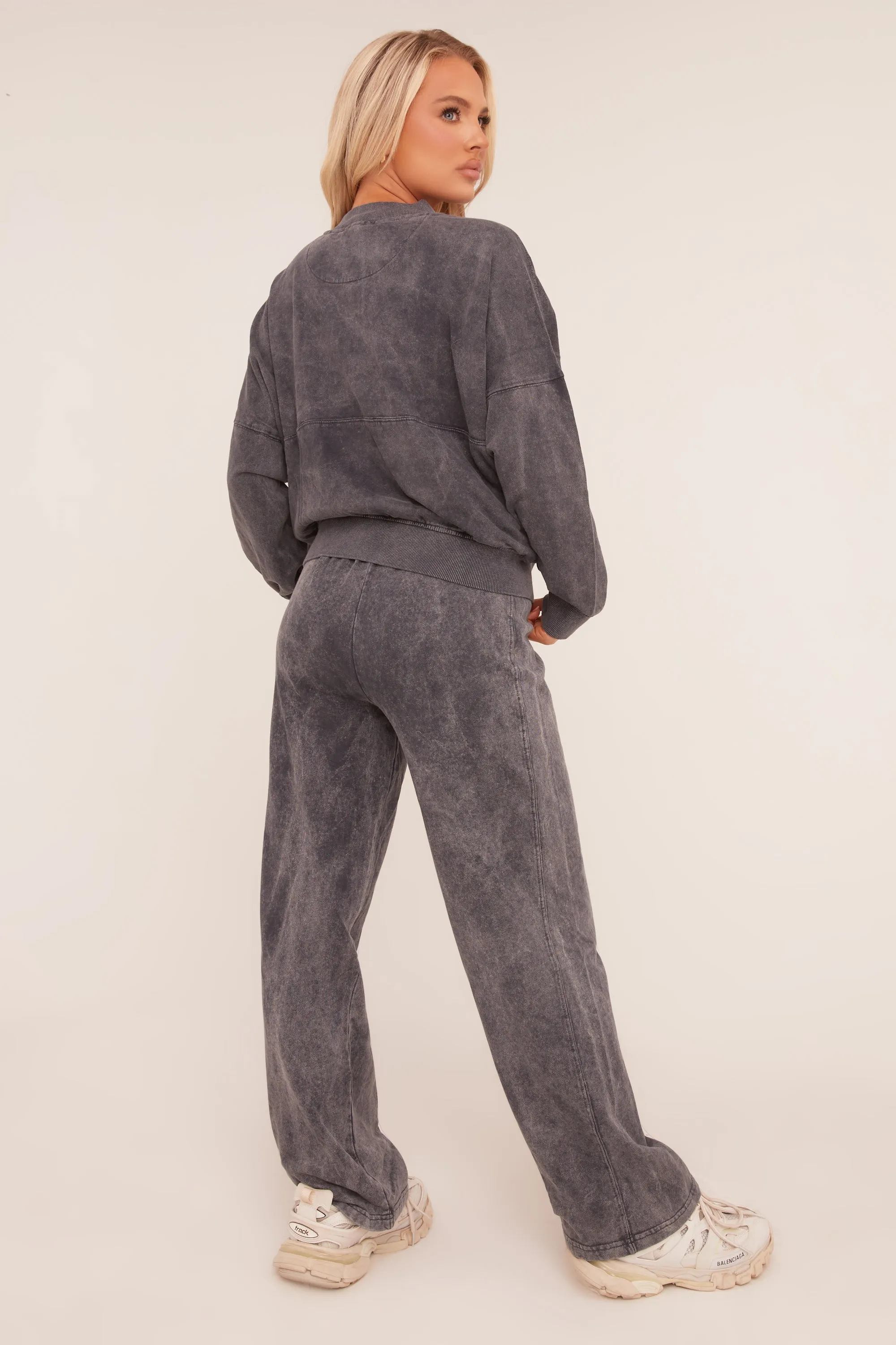 Charcoal Acid Wash Bomber and Wide Leg Jogger Loungewear Co-ord Set - Macay sold by Rebellious Fashion product image thumbnail 5