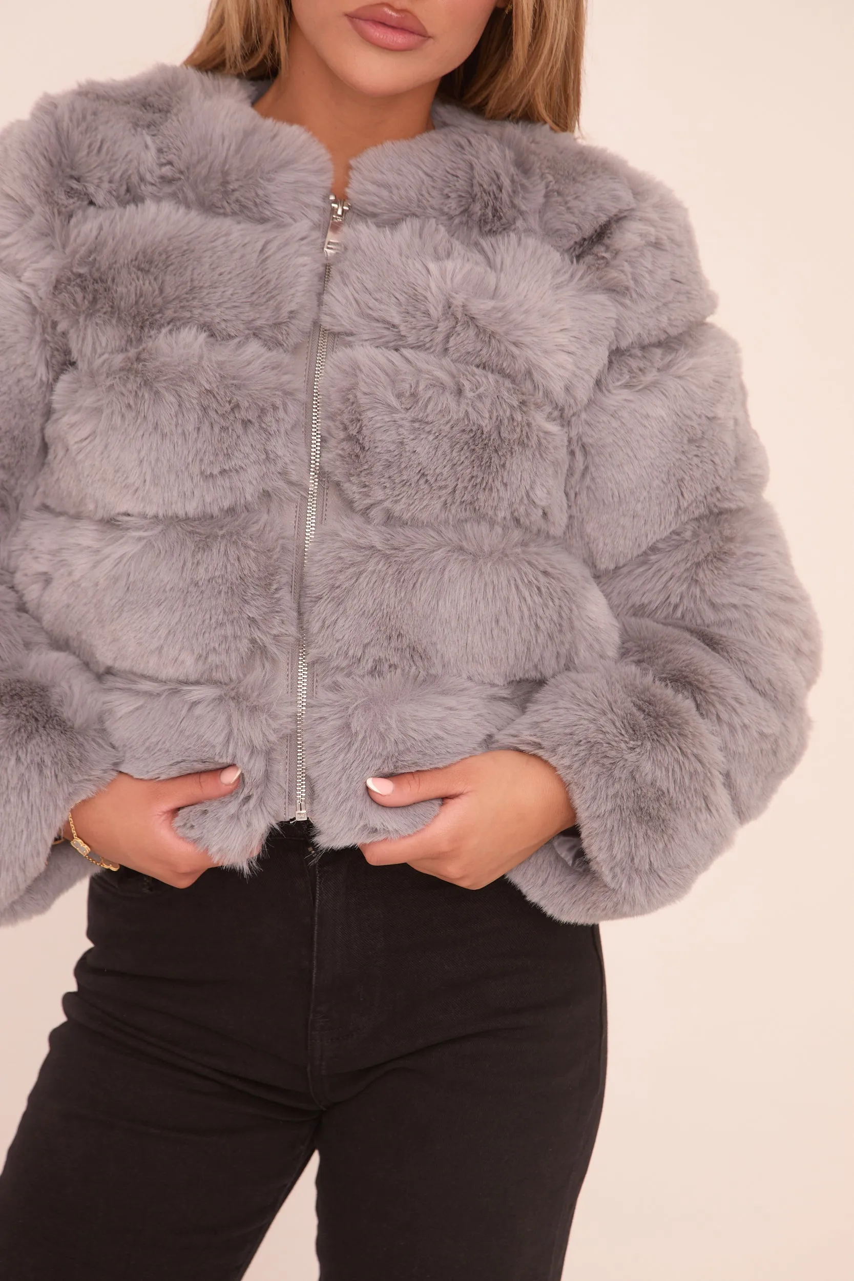 Grey Faux Fur Cropped Coat - Heaven sold by Rebellious Fashion product image thumbnail 4