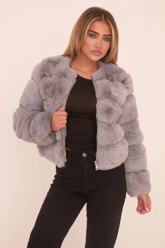 Grey Faux Fur Cropped Coat - Heaven sold by Rebellious Fashion
