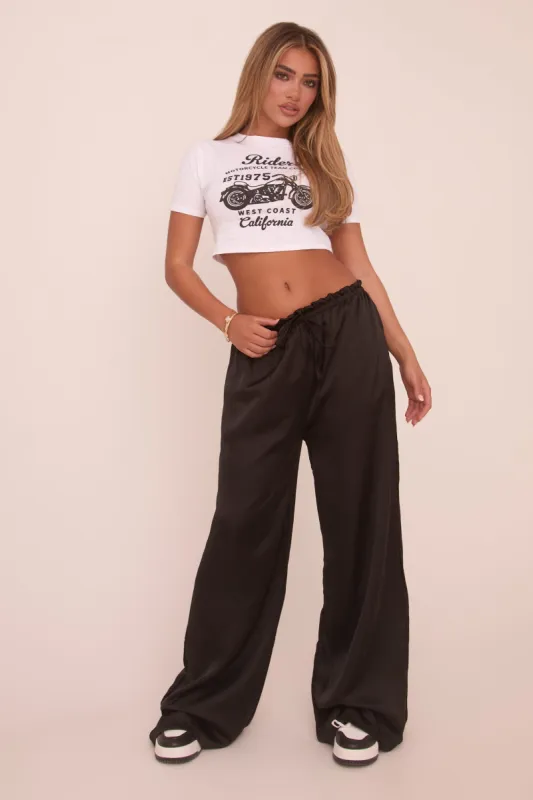 Black Satin Wide Leg Trouser - Bethel sold by Rebellious Fashion