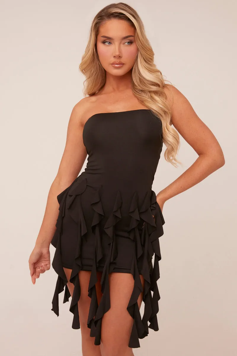 Black Bandeau Frill Hem Mini Dress - Jessie sold by Rebellious Fashion product image thumbnail 3