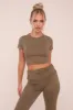 Khaki Round Neck Cropped Top & Flared Leg Trousers Co-ord - Charlett sold by Rebellious Fashion