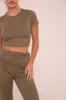 Khaki Round Neck Cropped Top & Flared Leg Trousers Co-ord - Charlett sold by Rebellious Fashion