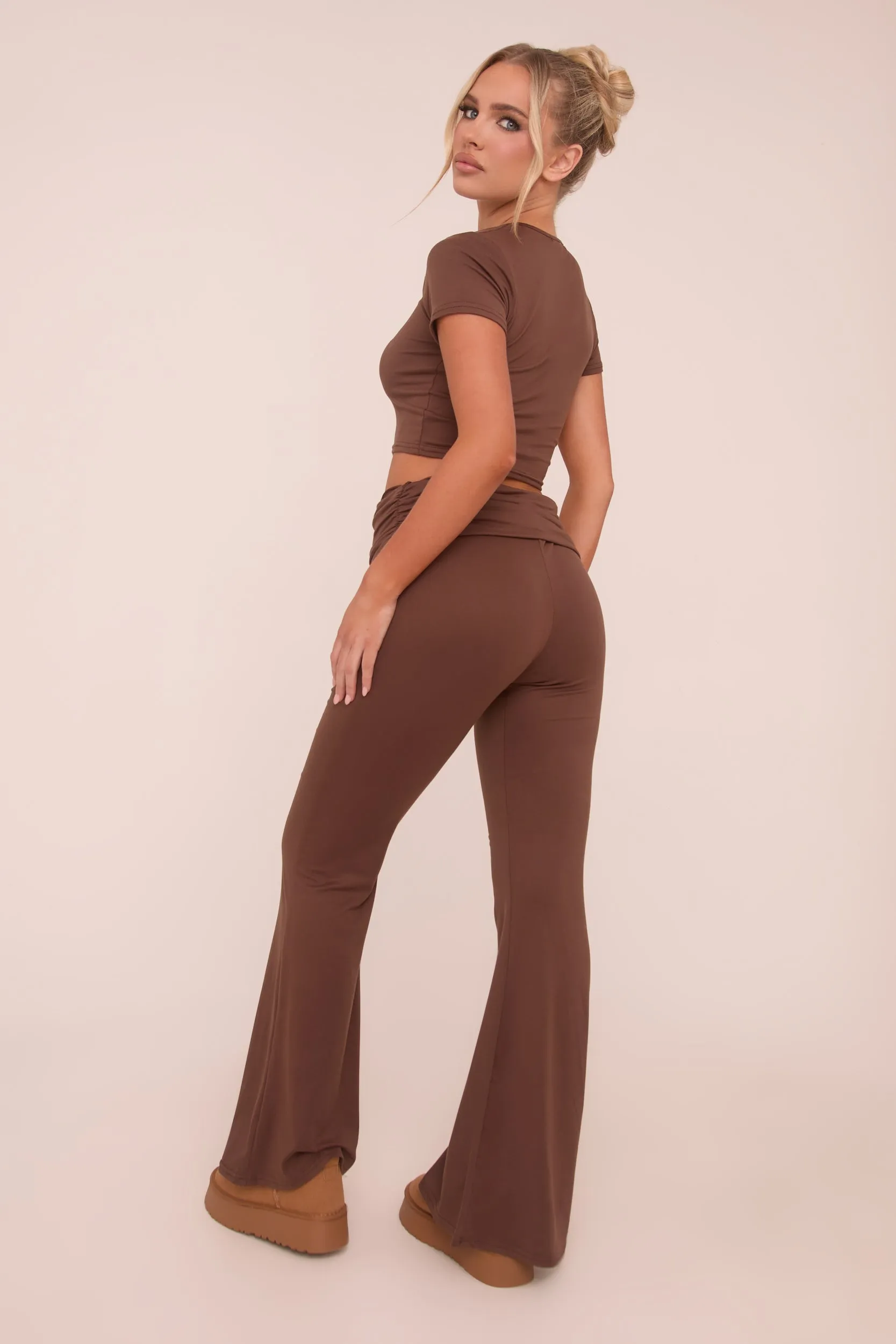 Brown Round Neck Cropped Top & Flared Leg Trousers Co-ord - Charlett sold by Rebellious Fashion product image thumbnail 5