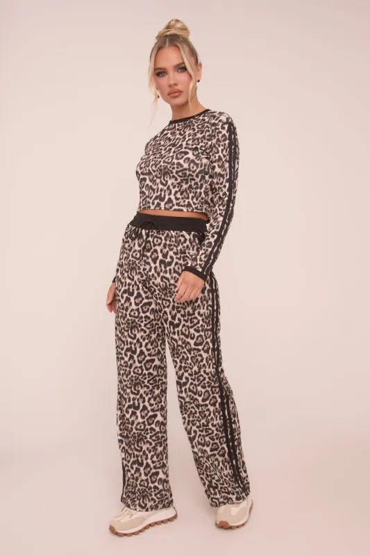 Black Leopard Print Crop Top & Straight Leg Trousers Co-ord Set - Kurt sold by Rebellious Fashion