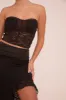 Black Lace Bandeau Crop Top & Frill Detail Skirt Co-ord Set - Thelma sold by Rebellious Fashion