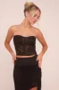 Black Lace Bandeau Crop Top & Frill Detail Skirt Co-ord Set - Thelma sold by Rebellious Fashion