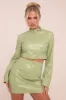 Sage Faux Leather Zip Detail Top & Mini Skirt Co-ord Set - Dora sold by Rebellious Fashion