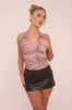 Brown Leopard Print Plunge Neck Crop Top - Bess sold by Rebellious Fashion