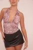 Brown Leopard Print Plunge Neck Crop Top - Bess sold by Rebellious Fashion