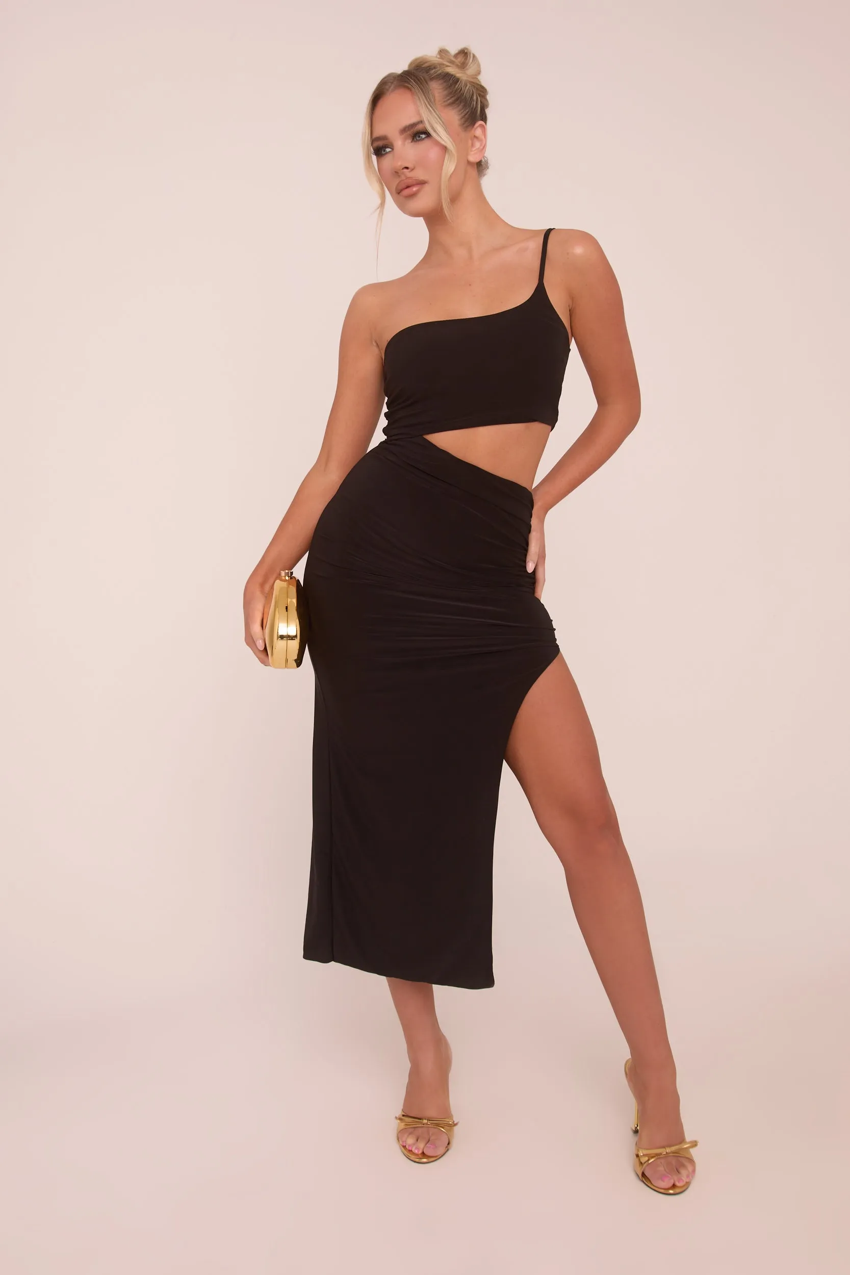 Black One Shoulder Cut Out Midi Dress - Antonia sold by Rebellious Fashion product image thumbnail 3