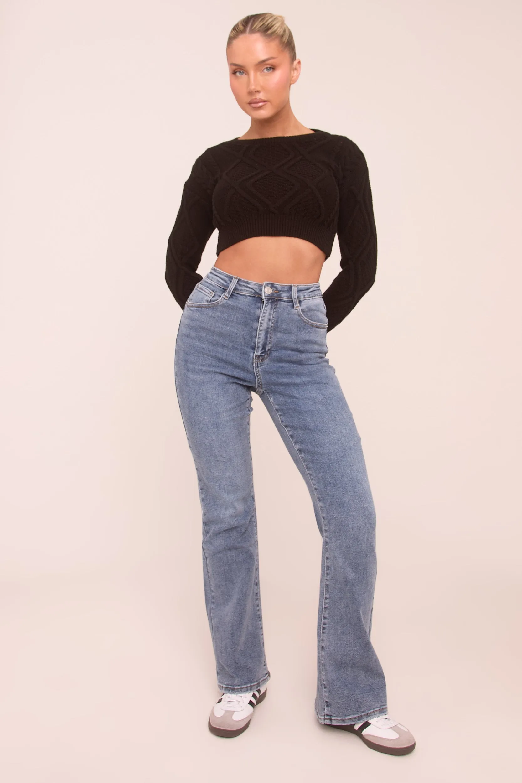 Mid Blue Stretch Kick Flare Denim Jeans - Aspen sold by Rebellious Fashion product image thumbnail 4