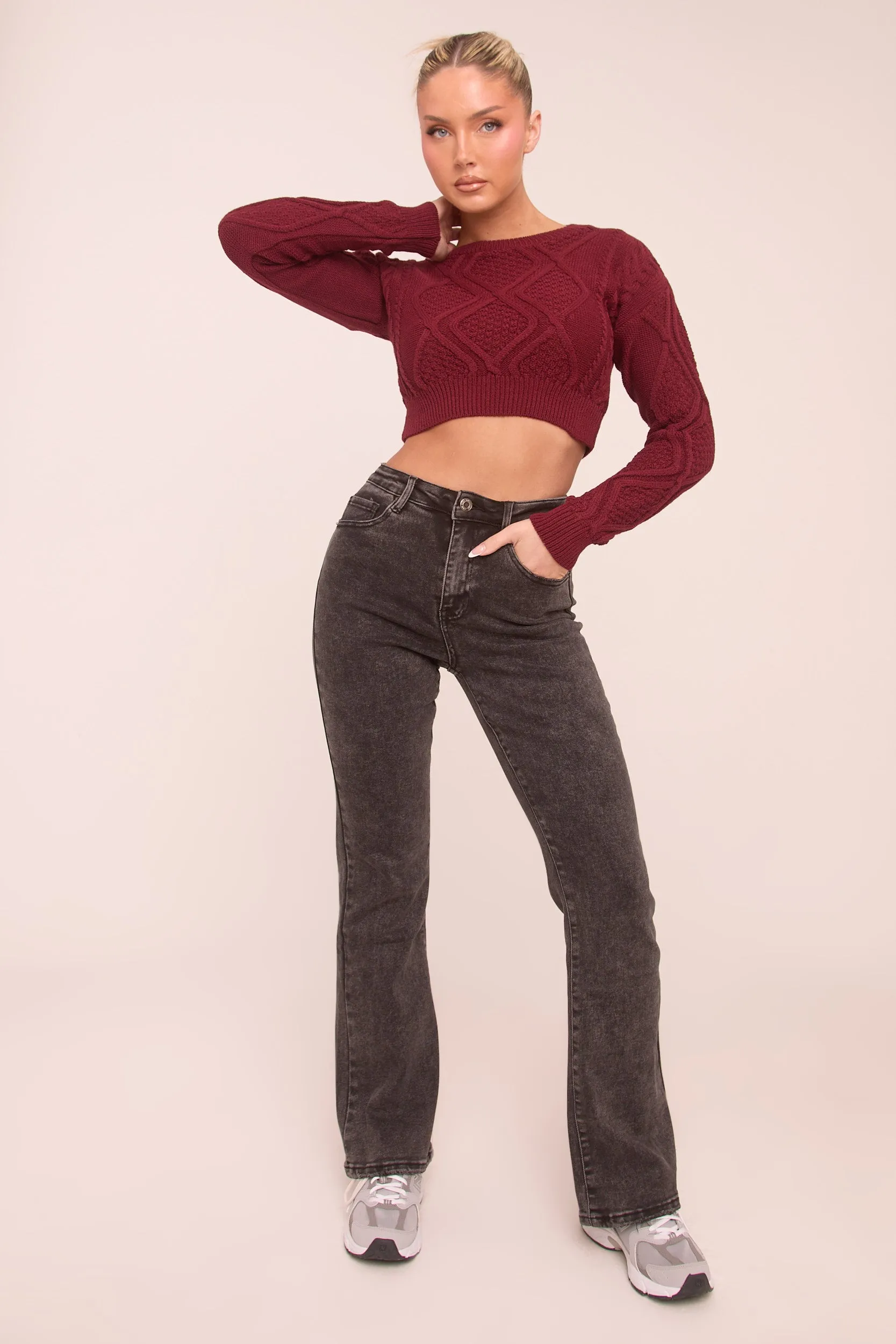 Charcoal High Waist Kick Flare Denim Jeans - Aspen sold by Rebellious Fashion