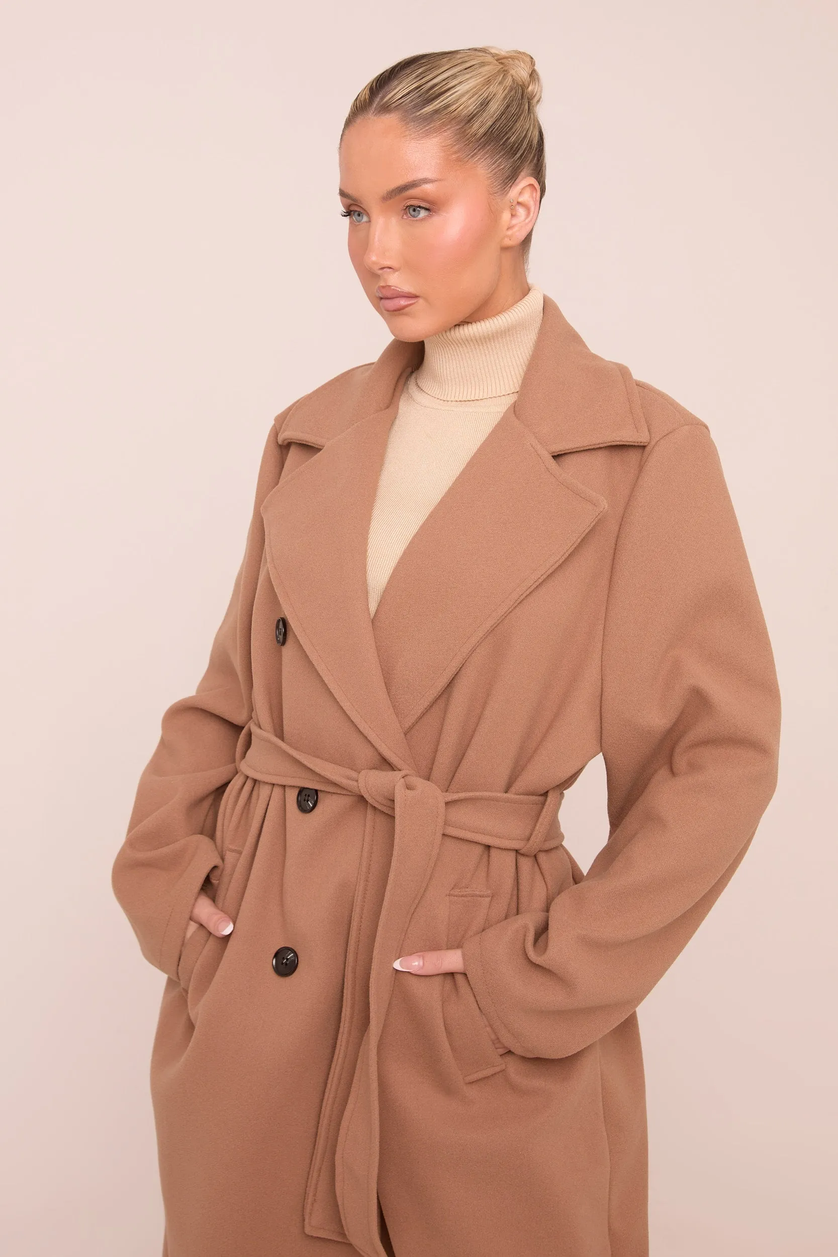 Camel Oversized Double Breasted Wool Look Coat - Eloise sold by Rebellious Fashion product image thumbnail 2