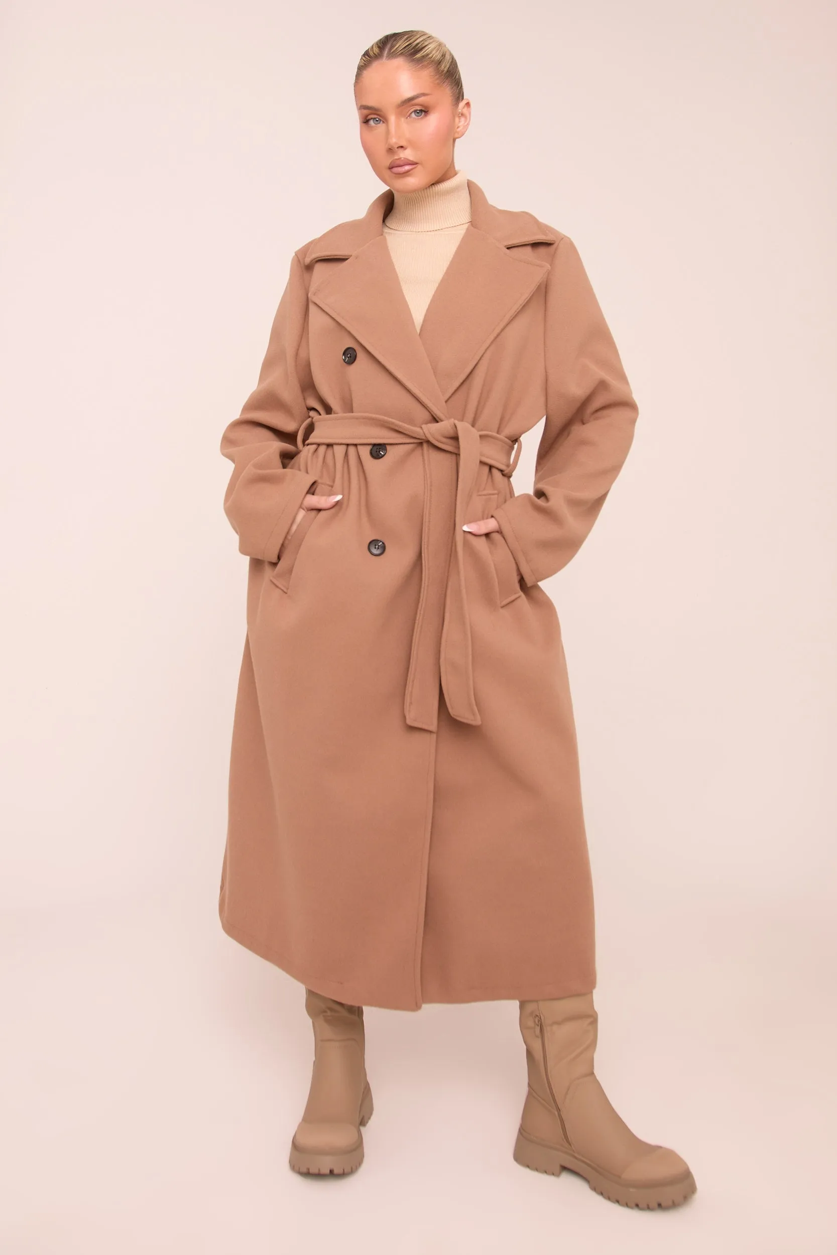 Camel Oversized Double Breasted Wool Look Coat - Eloise sold by Rebellious Fashion