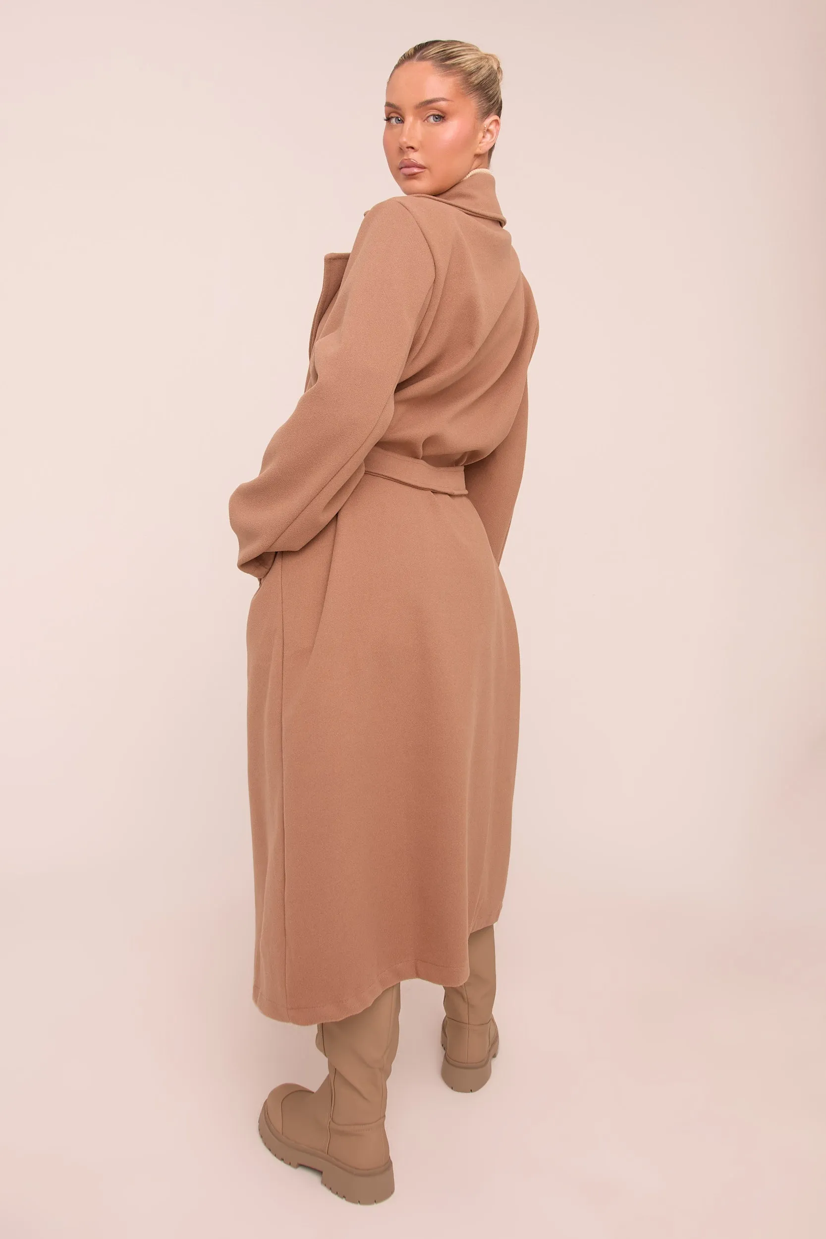Camel Oversized Double Breasted Wool Look Coat - Eloise sold by Rebellious Fashion product image thumbnail 4