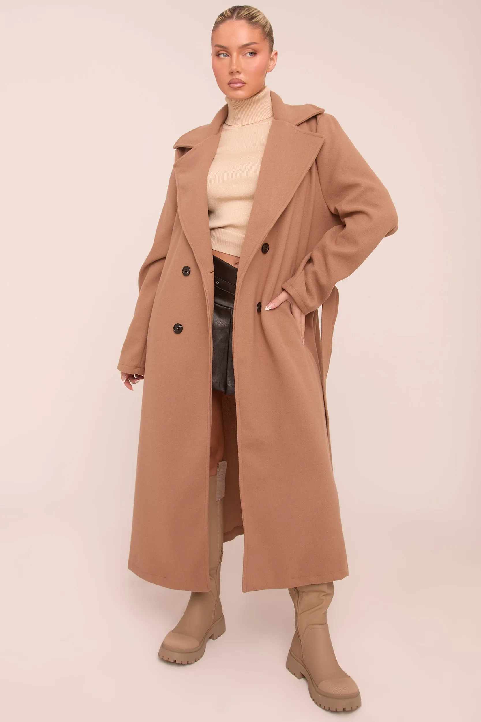 Camel Oversized Double Breasted Wool Look Coat - Eloise sold by Rebellious Fashion product image thumbnail 5