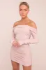 Pink Lurex Bardot Ruched Bodycon Mini Dress - Vivian sold by Rebellious Fashion