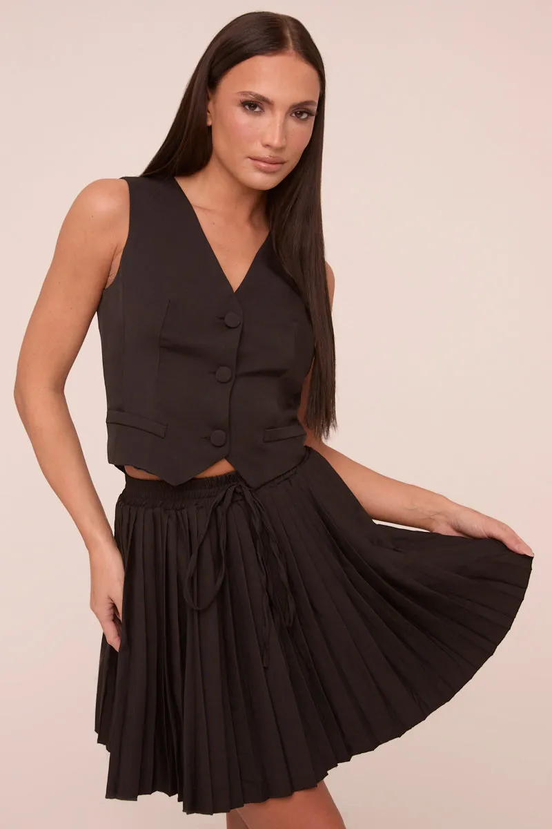Black Sleeveless Waistcoat & Pleated Mini Skirt Co-ord Set - Monica sold by Rebellious Fashion product image thumbnail 3