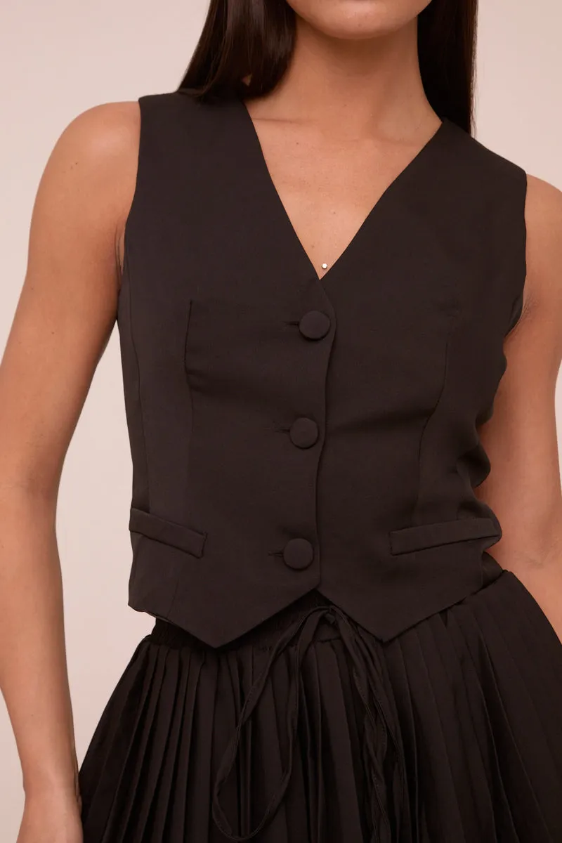 Black Sleeveless Waistcoat & Pleated Mini Skirt Co-ord Set - Monica sold by Rebellious Fashion product image thumbnail 4