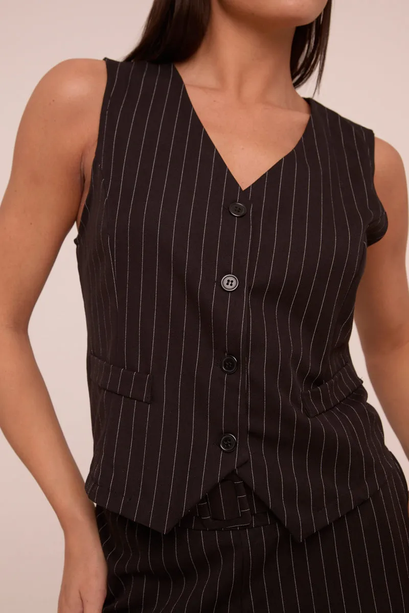 Black Pin Stripe Sleeveless Waist Coat - Danita sold by Rebellious Fashion product image thumbnail 4