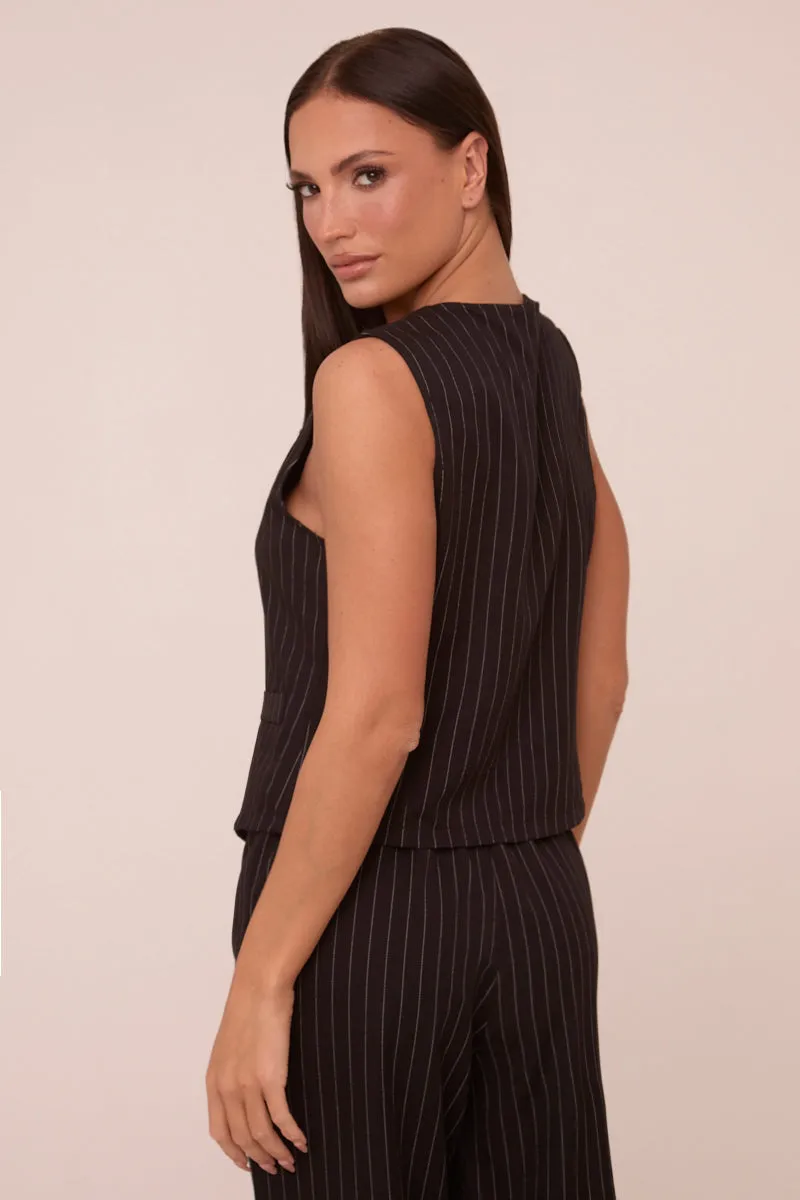 Black Pin Stripe Sleeveless Waist Coat - Danita sold by Rebellious Fashion product image thumbnail 5