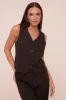 Black Pin Stripe Sleeveless Waist Coat - Danita sold by Rebellious Fashion