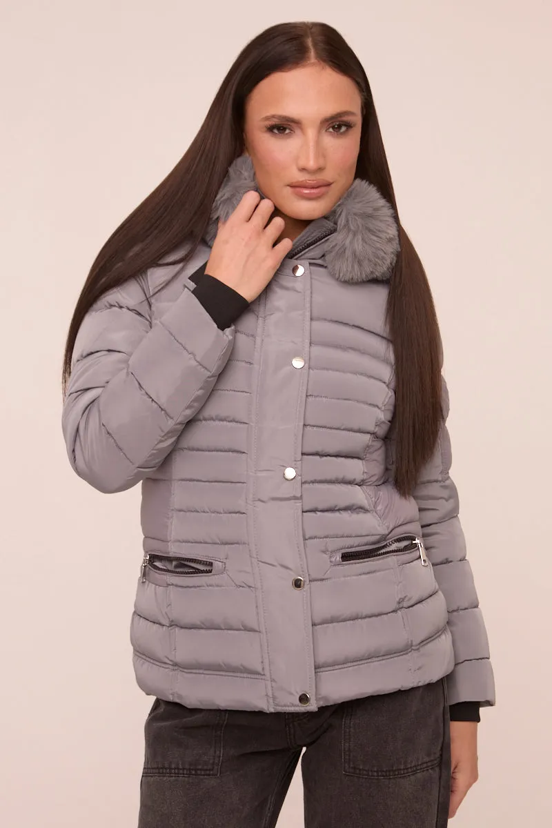 Grey Faux Fur Hooded Puffer Jacket - Glory sold by Rebellious Fashion product image thumbnail 2