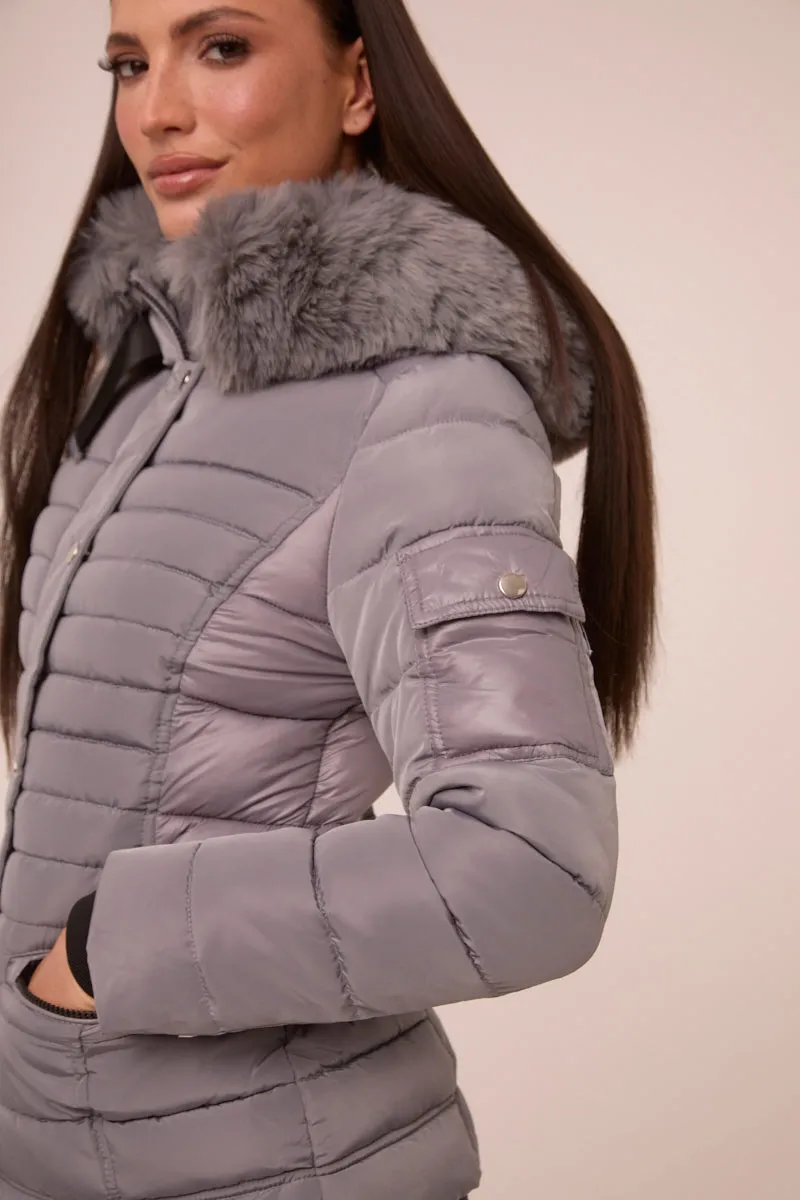 Grey Faux Fur Hooded Puffer Jacket - Glory sold by Rebellious Fashion product image thumbnail 5