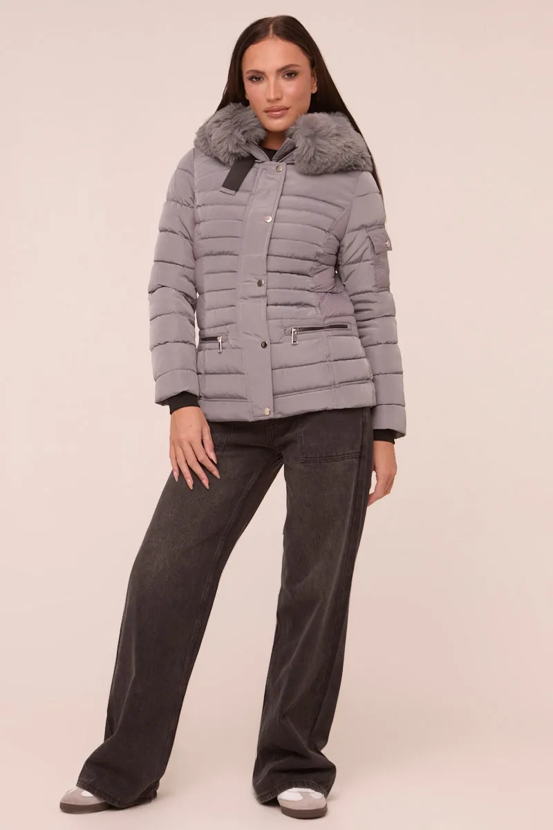 Grey Faux Fur Hooded Puffer Jacket - Glory sold by Rebellious Fashion product image thumbnail 4
