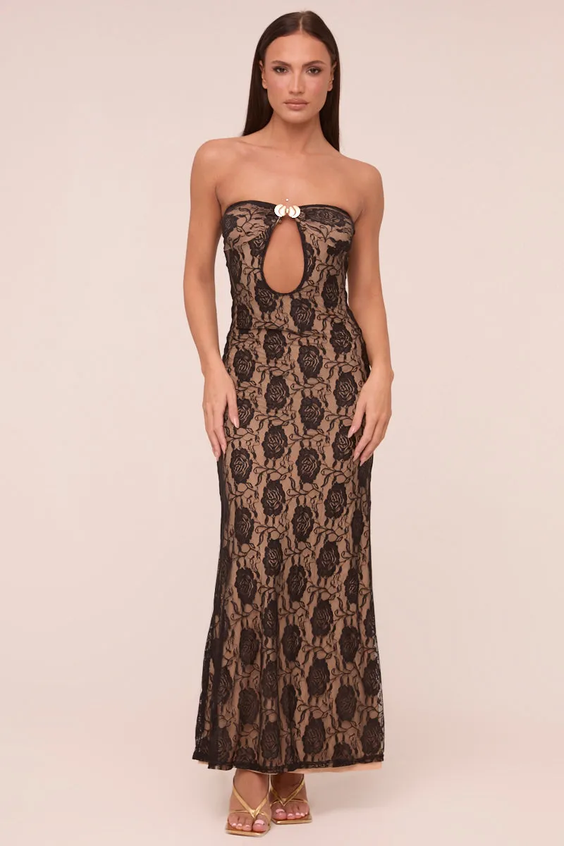 Black Lace Bandeau Metal Trim Maxi Dress - Lucy sold by Rebellious Fashion product image thumbnail 2