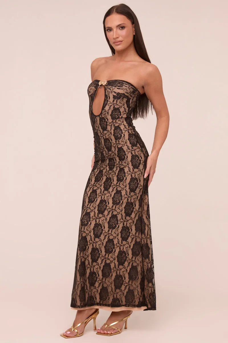Black Lace Bandeau Metal Trim Maxi Dress - Lucy sold by Rebellious Fashion product image thumbnail 3