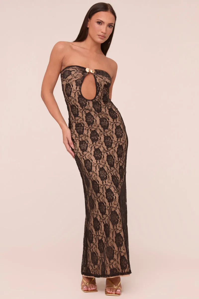 Black Lace Bandeau Metal Trim Maxi Dress - Lucy sold by Rebellious Fashion