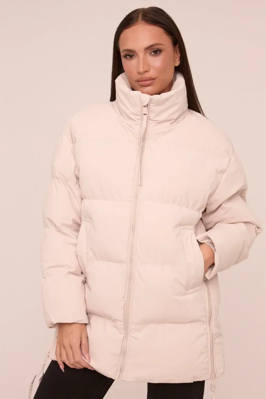 Stone High Neck Zip Fastening Puffer Jacket - Camelia sold by Rebellious Fashion