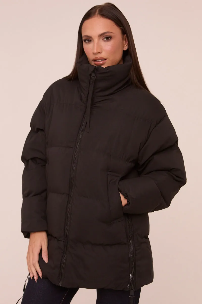 Black High Neck Zip Fastening Puffer Jacket - Camelia sold by Rebellious Fashion