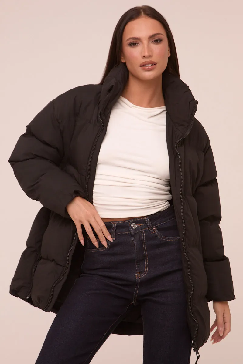 Black High Neck Zip Fastening Puffer Jacket - Camelia sold by Rebellious Fashion product image thumbnail 3